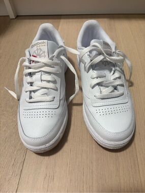 Reebok Classic Club C 85 White Leather Sneakers, Women’s Size 8